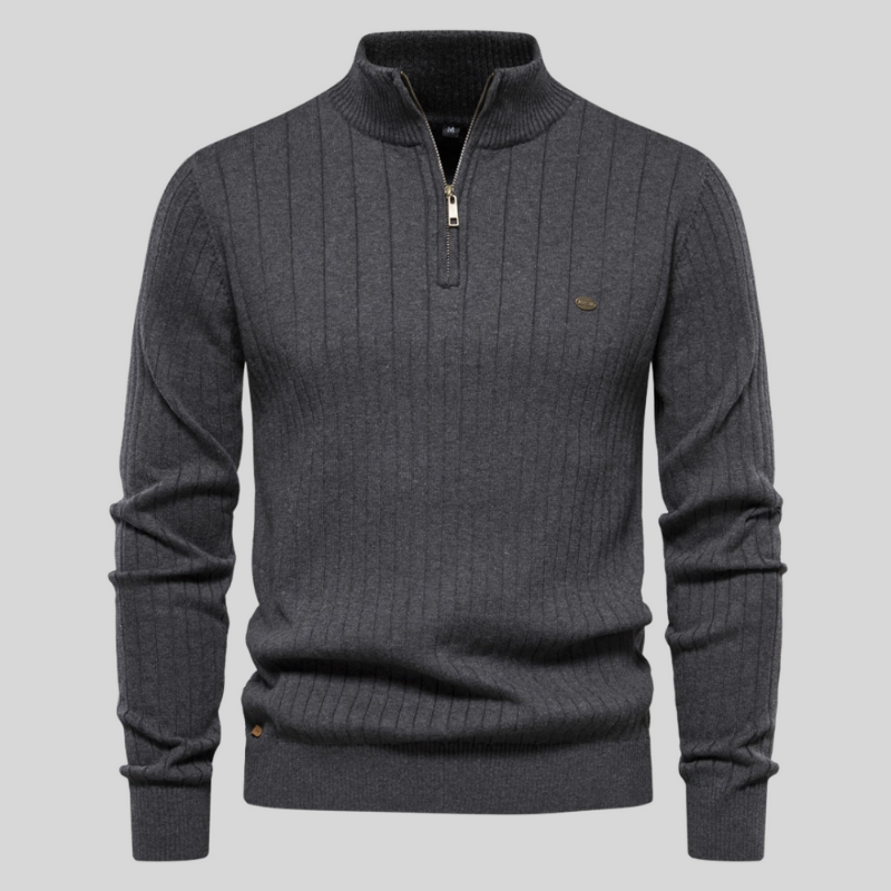 Kasper™ | Geribbelde Half-Zip Trui met Tijdloos Design en Zachte Structuur