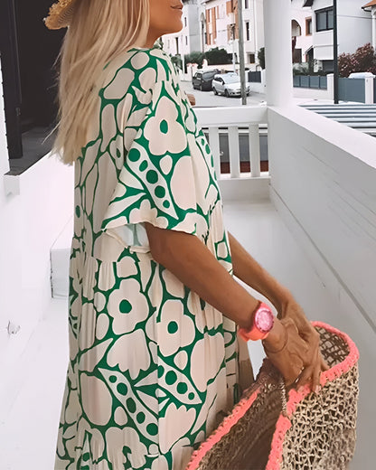 Florivana™ | Dames Maxi Jurk met Bloemenprint | Luchtige Zomerse V-Hals Jurk met Vlindermouwen en Zwierige Pasvorm