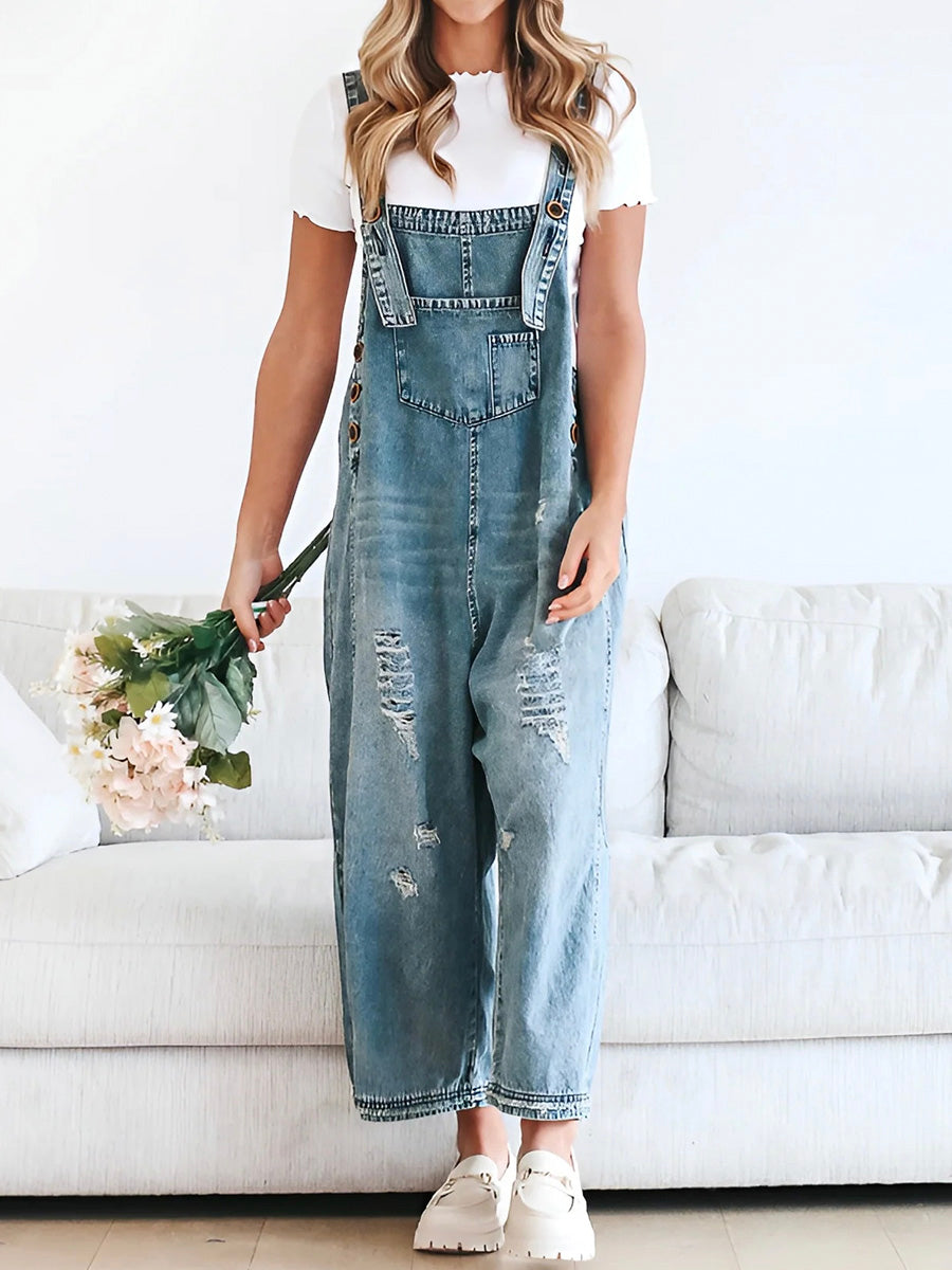 Sandra™ | Trendy Gewassen Denim Overalls met Verstelbare Banden en Casual Fit