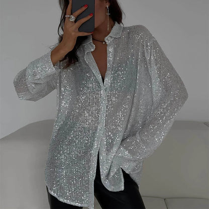 Luminara™ | Dames Doorzichtige Glitter Blouse | Pailletten Oversized Design voor Feest & Avondlook