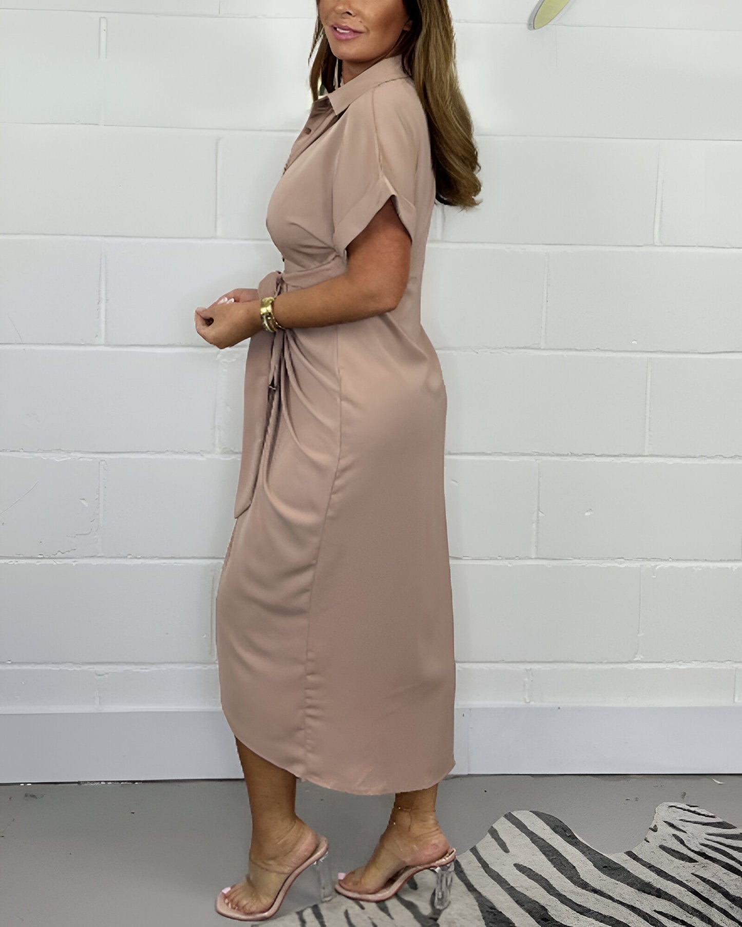 Serena | Overhemdjurk Dames | Midi Zomerjurk | Korte Mouwen | Knoopsluiting & Taillekoord | Elegant & Zakelijk