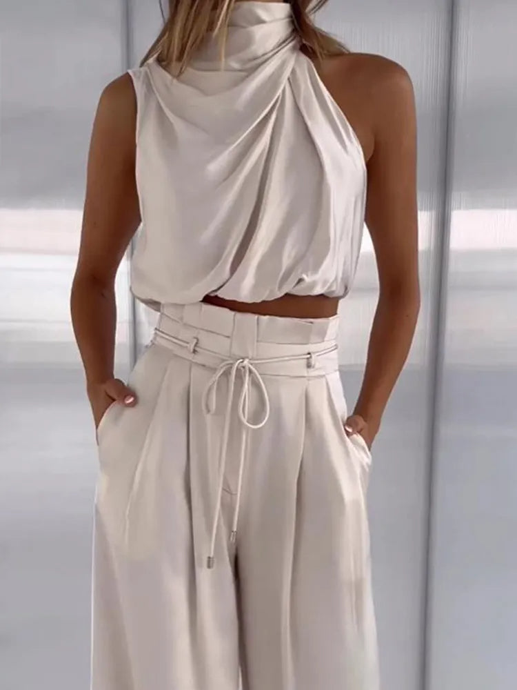 Valencia | Elegante Tweedelige Haltertop & Broek Set Dames