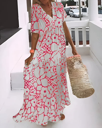 Florivana™ | Dames Maxi Jurk met Bloemenprint | Luchtige Zomerse V-Hals Jurk met Vlindermouwen en Zwierige Pasvorm