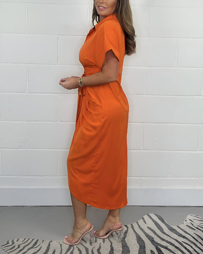 Serena | Overhemdjurk Dames | Midi Zomerjurk | Korte Mouwen | Knoopsluiting & Taillekoord | Elegant & Zakelijk