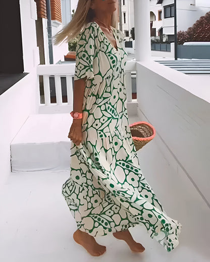 Florivana™ | Dames Maxi Jurk met Bloemenprint | Luchtige Zomerse V-Hals Jurk met Vlindermouwen en Zwierige Pasvorm