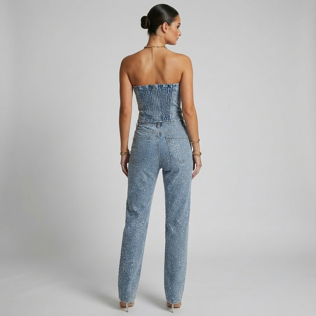 Nyxelle | Tweedelige Glitter Denim Set