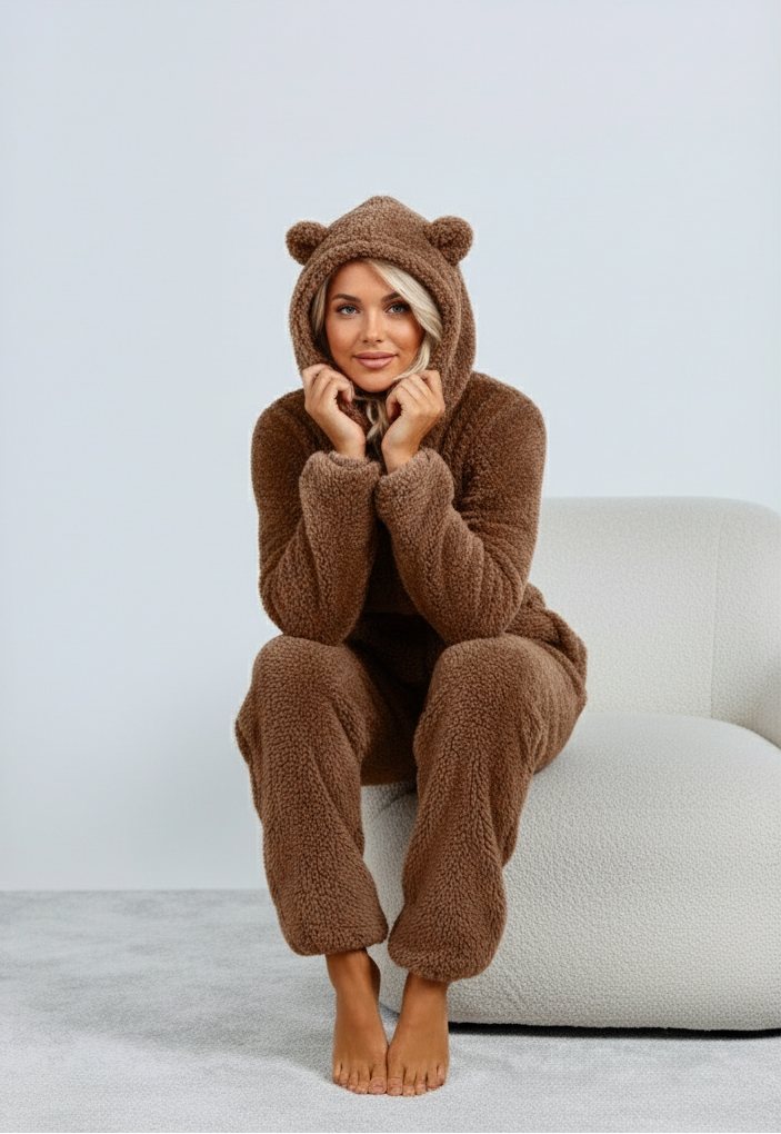 Nila™ | Dames Teddy Onesie | Ultra-Zachte Pluche Jumpsuit met Capuchon & Oortjes