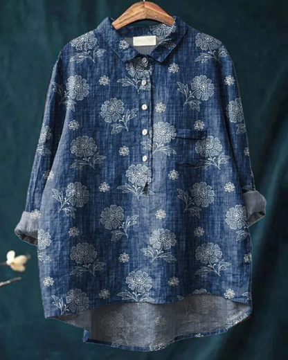 Zahara | Bohemian Blouse Dames | Luchtige Zomerblouse | Lange Mouwen | Artistieke Bloemenprint | Losvallend & Ademend