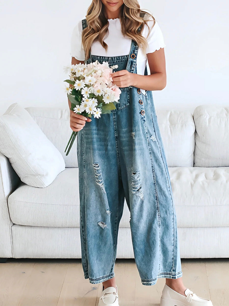 Sandra™ | Trendy Gewassen Denim Overalls met Verstelbare Banden en Casual Fit