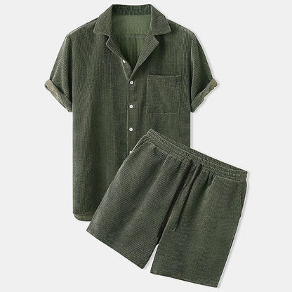 Santino™ | Heren Corduroy Zomerset Met Korte Broek En Overhemd | Luchtige 2-Delige Ribfluwele Lounge Outfit Voor Zomer En Vakantie