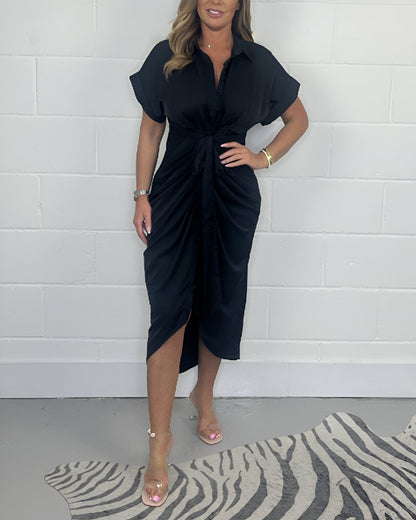 Serena | Overhemdjurk Dames | Midi Zomerjurk | Korte Mouwen | Knoopsluiting & Taillekoord | Elegant & Zakelijk
