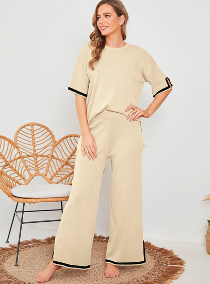 Elin™ | Stijlvol Gebreid Loungeset met Wijde Broek en Drop Shoulder Design