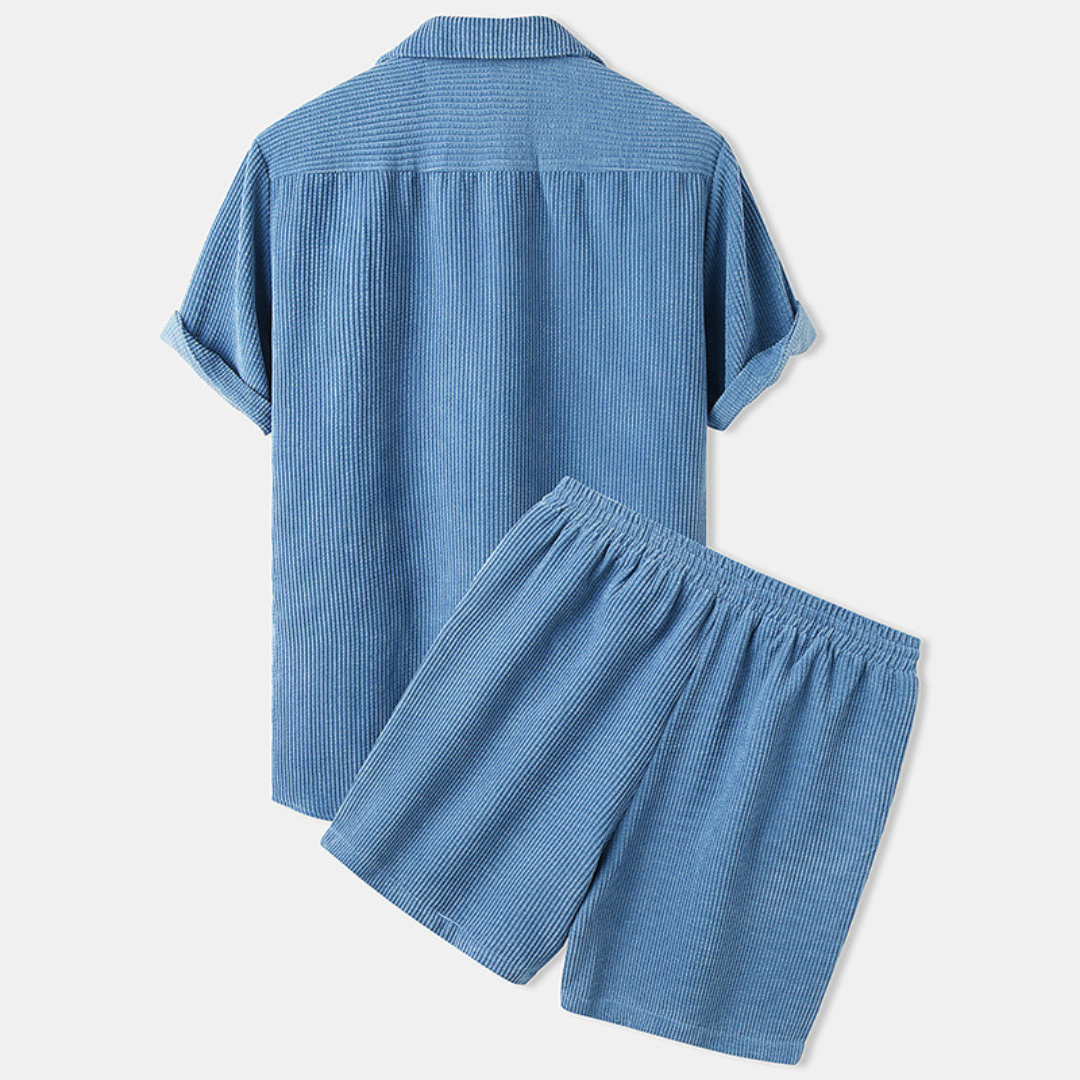 Santino™ | Heren Corduroy Zomerset Met Korte Broek En Overhemd | Luchtige 2-Delige Ribfluwele Lounge Outfit Voor Zomer En Vakantie