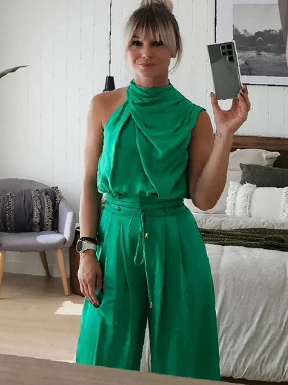 Valencia | Elegante Tweedelige Haltertop & Broek Set Dames