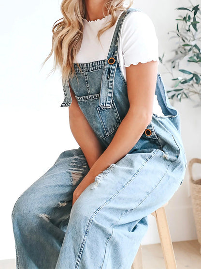 Sandra™ | Trendy Gewassen Denim Overalls met Verstelbare Banden en Casual Fit