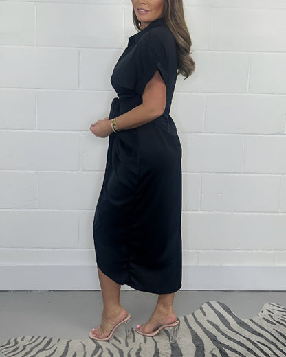 Serena | Overhemdjurk Dames | Midi Zomerjurk | Korte Mouwen | Knoopsluiting & Taillekoord | Elegant & Zakelijk