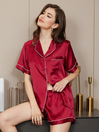 Amaya | Satijnen Pyjamaset met Korte Mouwen en Shorts Dames