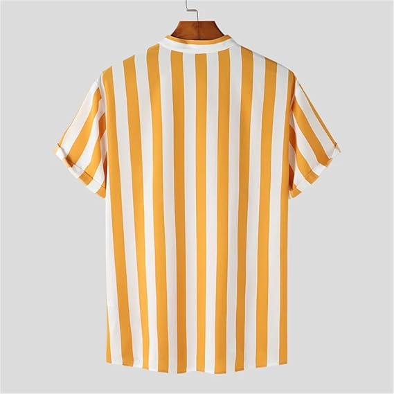 Elías™ | Heren Gestreept Zomer Overhemd Met Mao-Kraag En Korte Mouwen | Luchtig Casual Shirt Voor Vakantie En Terras