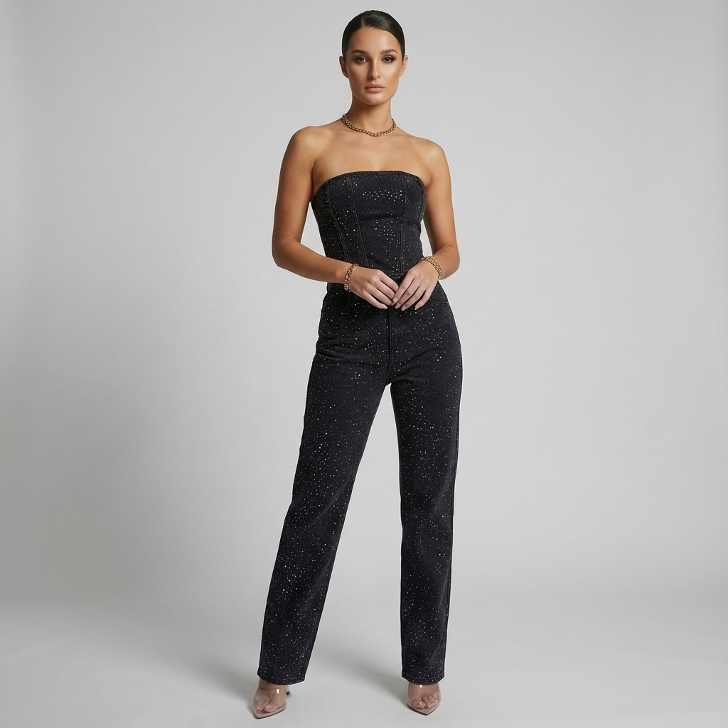 Nyxelle | Tweedelige Glitter Denim Set