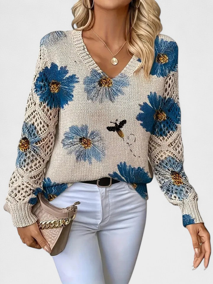 Maribel | Gebreide Bloementrui Met V-Hals