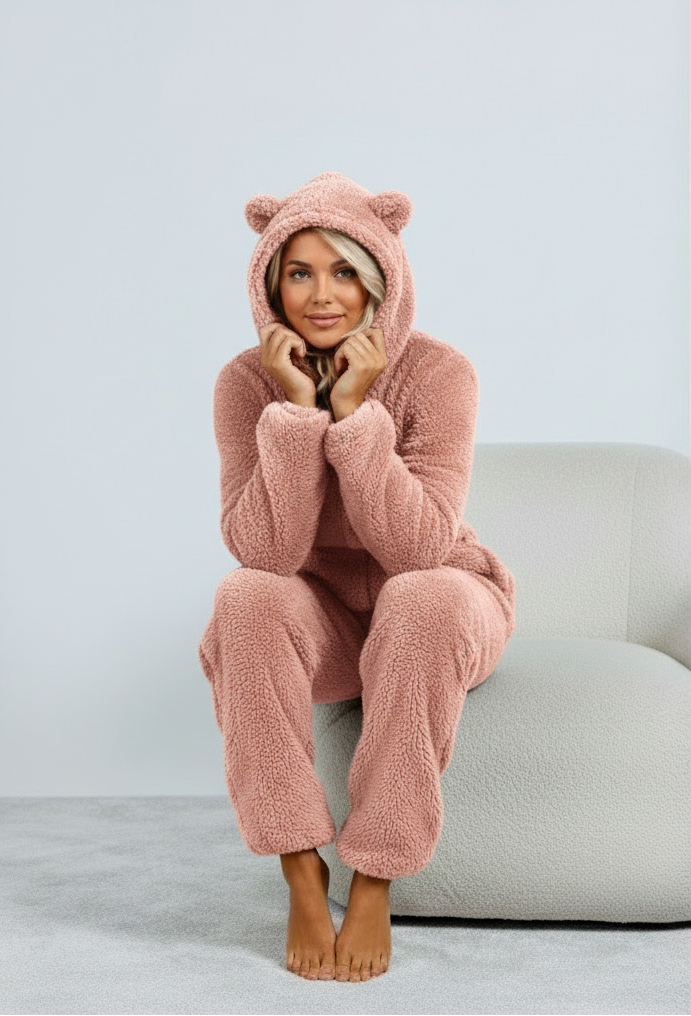 Nila™ | Dames Teddy Onesie | Ultra-Zachte Pluche Jumpsuit met Capuchon & Oortjes