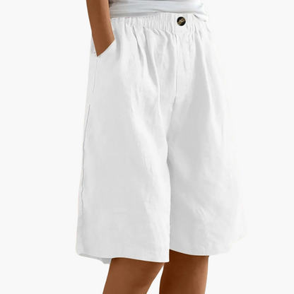 Nova | Bermuda Shorts Dames | Linnen-Katoen Zomerbroek | Luchtig & Comfortabel | Elastische Tailleband & Zakken