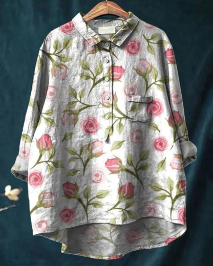 Zahara | Bohemian Blouse Dames | Luchtige Zomerblouse | Lange Mouwen | Artistieke Bloemenprint | Losvallend & Ademend