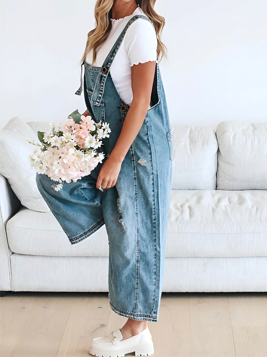 Sandra™ | Trendy Gewassen Denim Overalls met Verstelbare Banden en Casual Fit