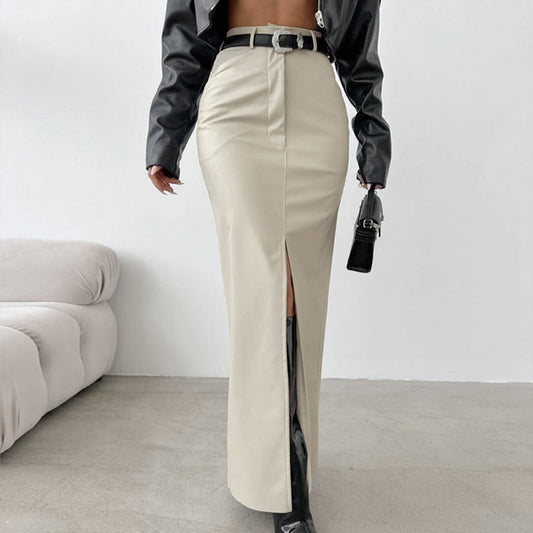 Soraya™ | Dames High-Waist Leren Maxi Rok met Split | Lange Leather Rok met Strakke Pasvorm