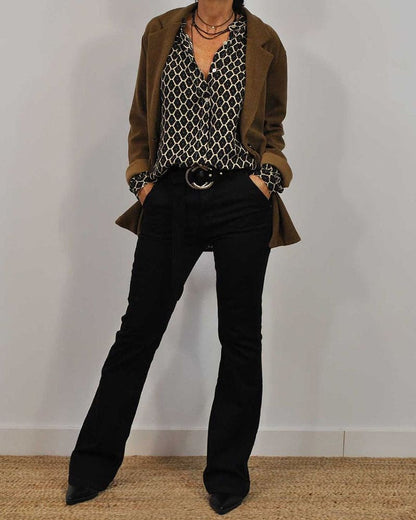 Pien™ | Dames Bohemian Blouse | Chique V-Hals Blouse met Geometrisch Patroon