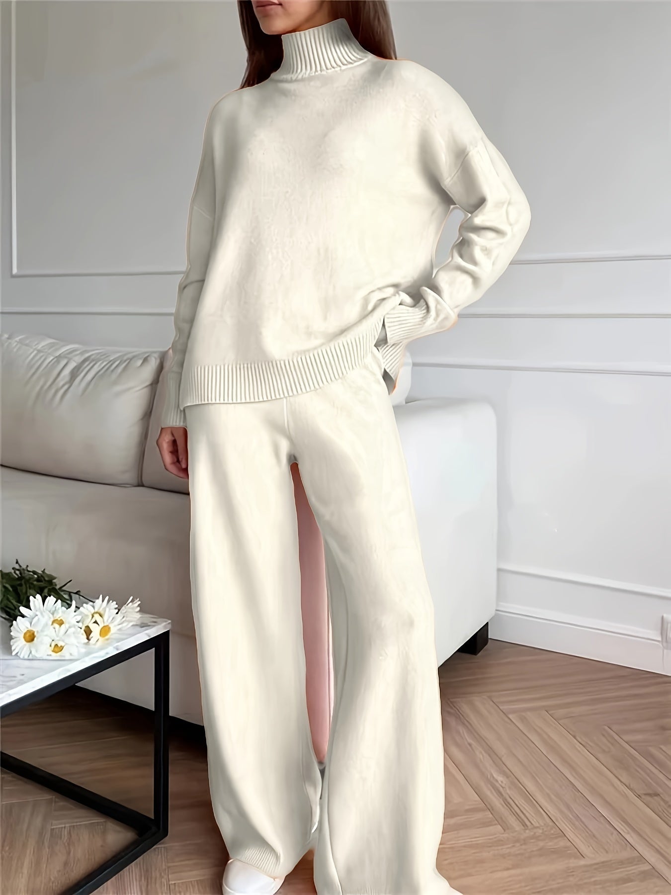 Ayla™ | Casual Effen Lounge Set voor Dames van Gebreide Coltrui en Gebreide Broek