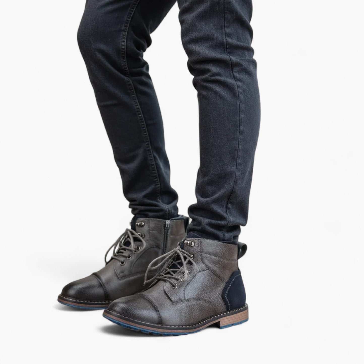Bastien | Leren Heren Veterboots Met Blauwe Zool