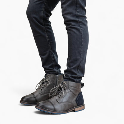 Bastien | Leren Heren Veterboots Met Blauwe Zool