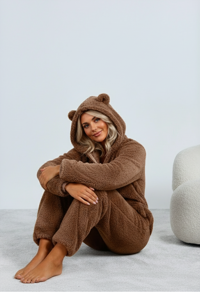 Nila™ | Dames Teddy Onesie | Ultra-Zachte Pluche Jumpsuit met Capuchon & Oortjes