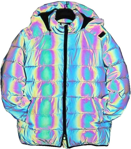 Lunaro™ | Reflecterende Regenboog Winterjas Heren | Holografische Pufferjack met Lichtgevende Effecten en Capuchon