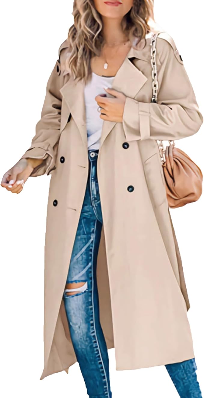 Camille™ | Effen Trenchcoat met Klassieke Reverskraag en Dubbele Knoopsluiting