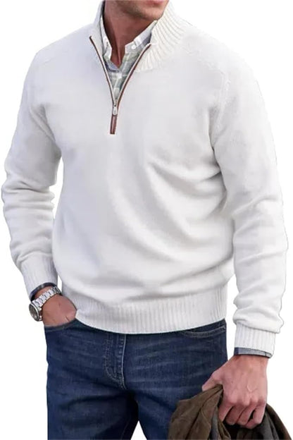 Liam™ | Heren Half-Zip Gebreide Trui | Fijngebreide Pullover met Ritskraag en Opstaande Ribboord