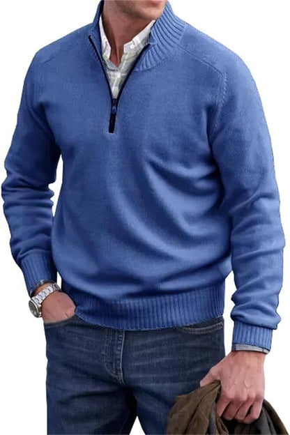 Liam™ | Heren Half-Zip Gebreide Trui | Fijngebreide Pullover met Ritskraag en Opstaande Ribboord