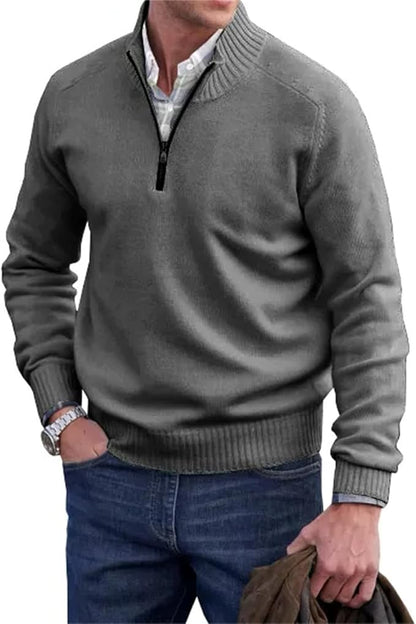 Liam™ | Heren Half-Zip Gebreide Trui | Fijngebreide Pullover met Ritskraag en Opstaande Ribboord