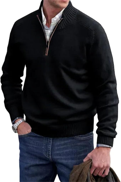 Liam™ | Heren Half-Zip Gebreide Trui | Fijngebreide Pullover met Ritskraag en Opstaande Ribboord