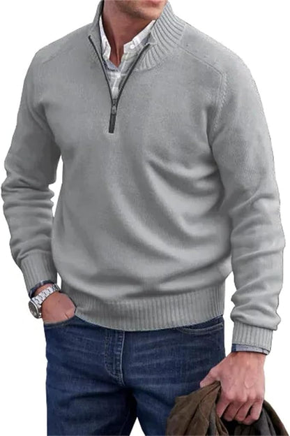 Liam™ | Heren Half-Zip Gebreide Trui | Fijngebreide Pullover met Ritskraag en Opstaande Ribboord