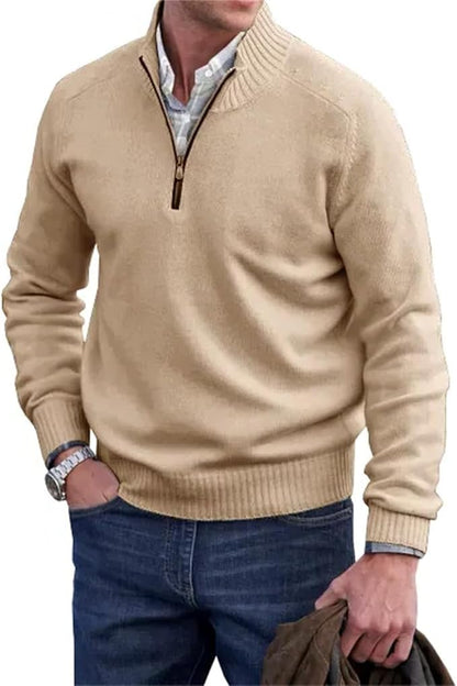Liam™ | Heren Half-Zip Gebreide Trui | Fijngebreide Pullover met Ritskraag en Opstaande Ribboord