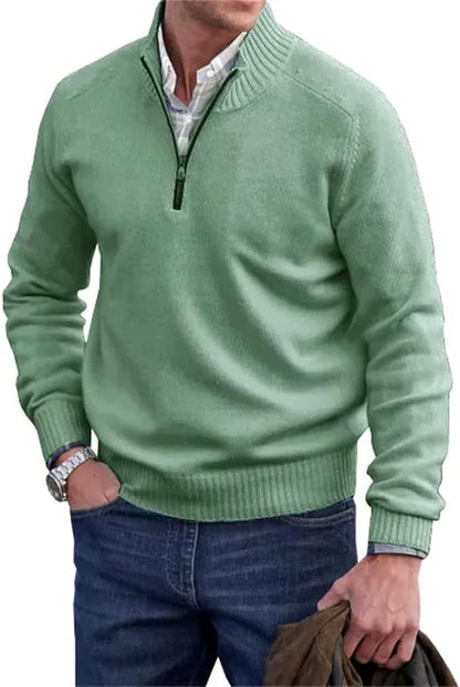 Liam™ | Heren Half-Zip Gebreide Trui | Fijngebreide Pullover met Ritskraag en Opstaande Ribboord