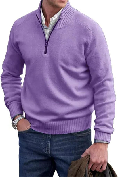 Liam™ | Heren Half-Zip Gebreide Trui | Fijngebreide Pullover met Ritskraag en Opstaande Ribboord