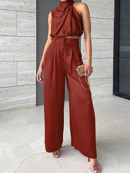Valencia | Elegante Tweedelige Haltertop & Broek Set Dames