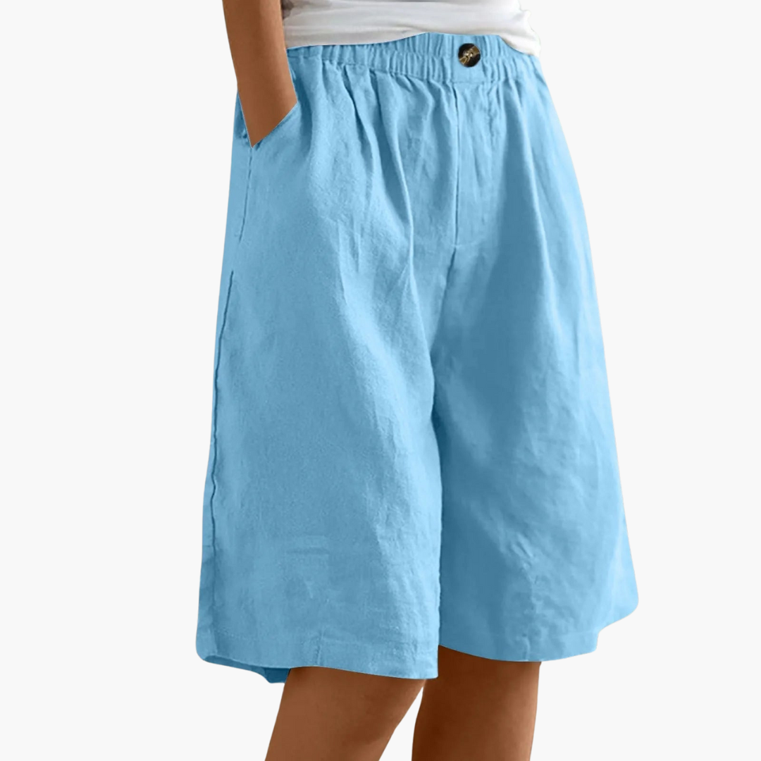 Nova | Bermuda Shorts Dames | Linnen-Katoen Zomerbroek | Luchtig & Comfortabel | Elastische Tailleband & Zakken