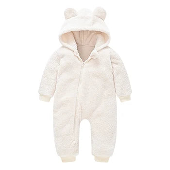 Elian™ | Unisex Teddy Onesie voor Baby’s | Warme Gevoerde Winter Jumpsuit met Capuchon en Berenoortjes