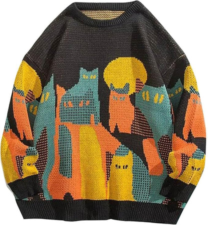 Mikado | Gebreide Trui Met Kattenprint En Relaxte Pasvorm Unisex