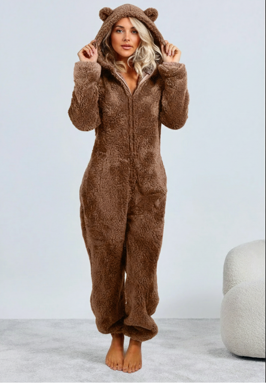 Nila™ | Dames Teddy Onesie | Ultra-Zachte Pluche Jumpsuit met Capuchon & Oortjes