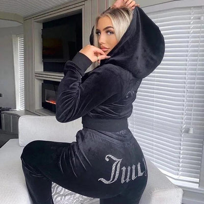 Rivana | Velours Tracksuit Met Rhinestones